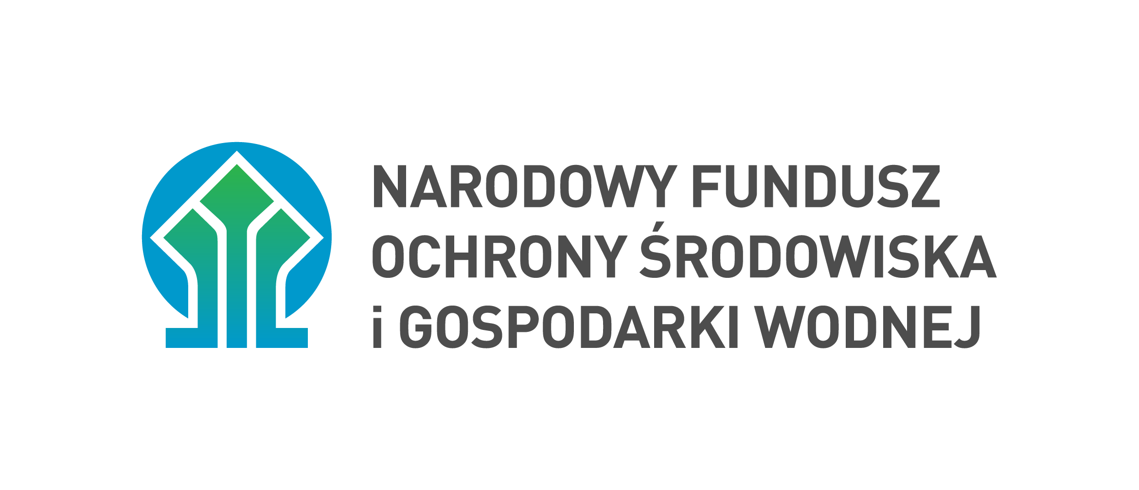 Zielony symbol drzewa w niebieskim okręgu obok czarnego tekstu „Narodowy Fundusz Ochrony Środowiska i Gospodarki Wodnej” na białym tle.