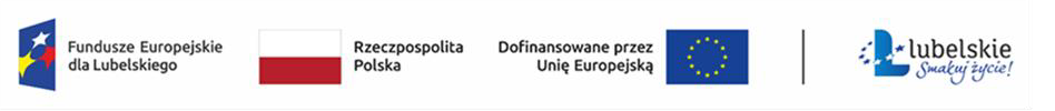 Logo Fundusze Europejskie dla Lubelskiego, flaga Polski, flaga Unii Europejskiej, logo Lubelskie Smakuj życie na białym tle.